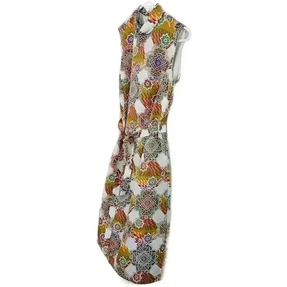 Vtg Carol Brady Style Dress Groovy Pattern Sleeveless Orange, Green And Purple - Picture 4 of 7